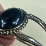 Silver Color Cuff Bracelet Black Cabochon Center Womens Aged Patina Photo 10