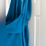 ASOS  Design Blue Teal Satin Halter Neck Maxi Dress Gown Slit Ruching Size 4 Photo 7