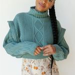 Anthropologie Mable turtle neck cable knit crop sweater Green Photo 4