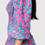 Love The Label Womens Dress Pink V Neck Floral Puff Sleeve Smocked A Line Small Photo 1