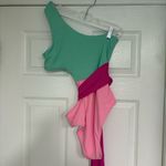 Pink Lily ‎ Green And Pink One Shoulder One Piece Swimsuit Size Medium Photo 1
