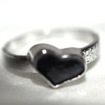 Trendy Black Enamel Heart Silver Tone Etched (BEST) Band Size 8 Goth Punk Ring Photo 2