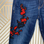ZARA  Floral Embroidered Cigarette Jeans Dark‎ Wash Photo 4