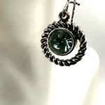 Silver tone green crystal dangling earrings Photo 3