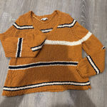 O'Neill Striped Knit Sweater Large V Neck Pullover Brown White Blue Photo 0