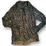 Retrofête Retrofete Sheer Silk Button Up Shirt Animal Print Tiger black tan Size Large Photo 0