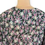 Vintage 90s Shirt Dark Floral Print Black Pink Peasant Flowy Long Sleeve Medium Photo 4