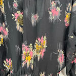 Steve Madden Women's Black Floral V-Neck Blouse Long Gathered Sleeve Size M Photo 6
