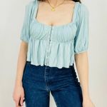 Urban Outfitters  baby blue ditsy peplum milkmaid top size M Photo 6