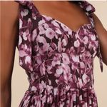 Lulus NWT LULU’S Illustrious Aura Plum Purple Floral Bustier Tie Strap Maxi Dress L Photo 2