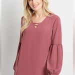 Maurice's NWT Maurice’s Magenta Lantern Sleeve Lattice Neck Tunic Blouse M Photo 0