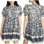 Ulla Johnson  Dahlia Dress Blue Batik Short Puff Sleeves Crew Neck Silk Lurex 2 Photo 12