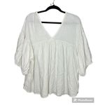 Ces Femme Boho Chic Oversized White V Neck Flowy Tunic Linen Blend Size Small Photo 1