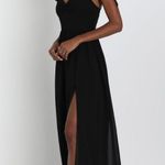 Lulus  Radiant Charisma Black Chiffon Ruched Tie-Strap Maxi Dress Photo 0