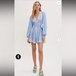 Maje  Light Blue Dress with White Lace Detail Embroidered Satin Photo 1