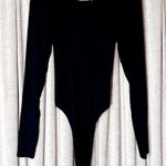 Bardot  Black Long Sleeve Black Lace Up Back Bodysuit Size Medium Photo 0