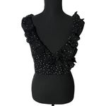 American Eagle  AEO Black White Polka Dot Ruffle Lace Crop Top Size Medium 8904. Photo 1
