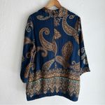 Soft Surroundings  Blue & Gold Paisley Kimono Cardigan Boho Sz S/M Photo 4