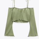 ZARA NWT  Shoulder Detail Button Front Long Sleeve Crop Top Medium Photo 2