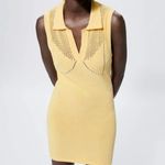 ZARA  Perforated Chenille Collared Polo Mini Dress Yellow Sleeveless Knit Bodycon Photo 4