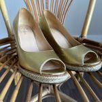 Cole Haan  Gold Metallic Peep Toe Wedges With Cork Wedge Heel Photo 5