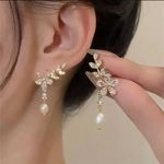 New Luxury Zircon Water Drop Earrings for Women Korean Fashion Rhineston Gold Photo 5