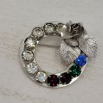 Sterling Silver Multi Color Rhinestone Wreath Brooch Pin Set Mother's Day Gift Photo 7
