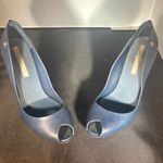 Melissa Navy Blue Peep Toe Heels with Studded Back Detail Elegant Photo 0