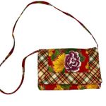 Quilted Floral Clutch Purse Red Plaid Strap Shoulder Bag Cosmetic Pouch Photo 0
