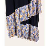 HAGAHI Navy Blue Pleated Floral Print Short Sleeve Asymmetrical Dress Size 6 Photo 5