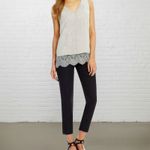 Antonio Melani Silk Top M Grey Lace Trim Sleeveless V-Neck Layered Blouse Photo 10