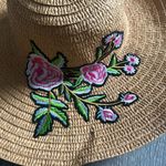Floral Embroidered Tan Sun Hat One Size Photo 2