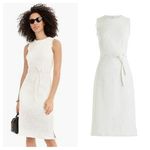 J.Crew NEW Textured Tweed Belted Sheath Dress Fringe Sleeveless Ivory Size 12 Photo 1