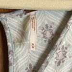 Free People  Rolling Hills Green & White Bell Sleeve V-Neck Blouse with Keyhole Photo 6