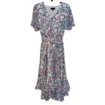 Tahari  pink floral ruffled sleeve smocked midi dress 6 Photo 1