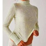 Free People Sheer Lace Layering Turtleneck Tee Citrus Lime Size Small Coquette Photo 8