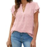 Fantaslook Dressy Vneck Ruffle Sleeve Textured Poplum Casual Flowy Pink Sz L Size L Photo 0