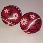 Vintage Red Floral Paisley Fabric Button Earrings Photo 1