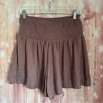 TCEC Mocha Smocked Waist High Rise Satin Shorts Photo 5