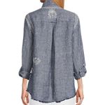 John Mark  Chambray Blue 100% Linen Embroidered Chambray Tunic Button Shirt 0X Photo 2