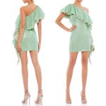 Mac Duggal  Sage Sequin One Shoulder Ruffle Mini Dress Size 6 Party Cocktail Photo 14