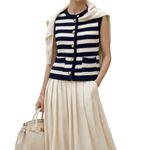 Joie  Navy & White Striped Knit Vest | Gold Button Old Money Preppy Top Photo 1