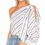 Milly  Nina Top in White One Shoulder Stripes White Blouse Women’s Size 8 New NWT Photo 0