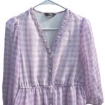 Max Lavender Gingham Sheer Midi Dress Balloon Sleeve Lined Button Front US 4 Purple Photo 9