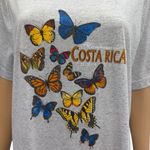 Costa Rica Gray Tee Shirt with Butterfly Print and Beaded Fringe Womens Large Photo 3