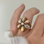 Aurora Borealis Crystal Flower Gold Filigree Ring “Megara” Vintage 1950s Rainbow Jewelry Purple Photo 11