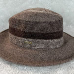 Adora Fedora Hat One Size Taupe Brown Wool Blend Felt Stripe Adjustable Casual Photo 0