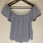 Willow + Root  Black and White Striped Flutter Sleeve Blouse Photo 0