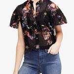 Free People  Sweet Escape Cropped Cotton Blouse Black Floral Size Medium Photo 2
