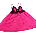 Victoria's Secret VS Black & Pink Satin Lace Babydoll Nightie Sz S Preowned Photo 3